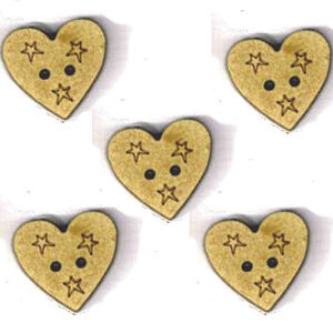 Botón Madera Corazón con Estrellas (x5)