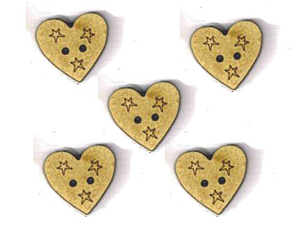 Botón Madera Corazón con Estrellas (x5)
