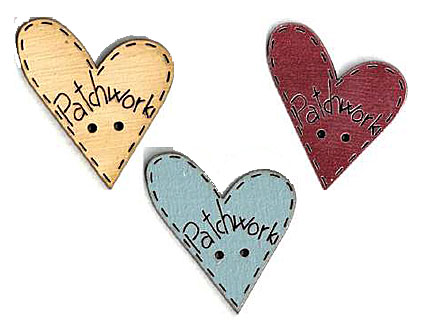 Botón Madera Pintada Corazón Patchwork Varios Colores