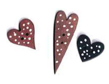 Botón Madera Pintada Corazones (x3)