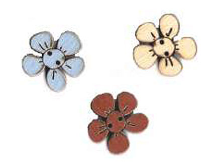 Botón Madera Pintada Flores (x3)