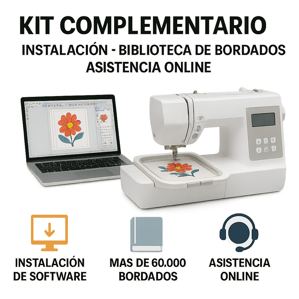INSTALACIÓN, BIBLIOTECA DE BORDADOS Y ASISTENCIA ONLINE